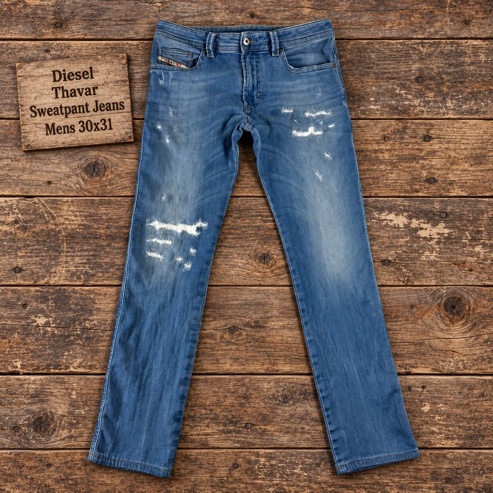 Diesel Thavar JoggJeans Mens 30x31 Slim Distressed Blue Denim Sweatpant Jeans